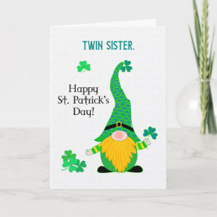 För Twin Sister St Patrick Roligt Leprechaun Card Kort