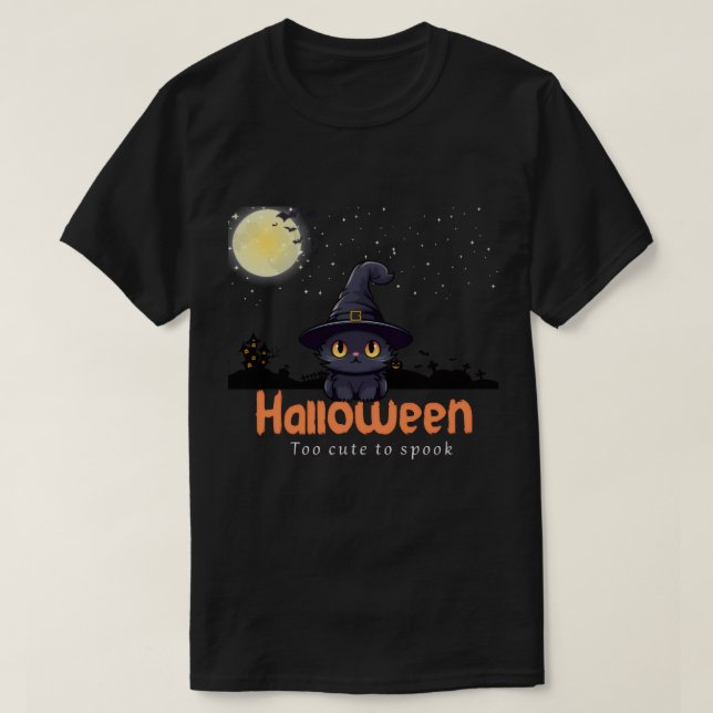 För tyst mot Spook - Svart katt och Pumpkin Hallow T Shirt (Design framsida)