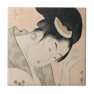 För Ukiyo-e för vintage japanskt porträtt kvinn Kakelplatta