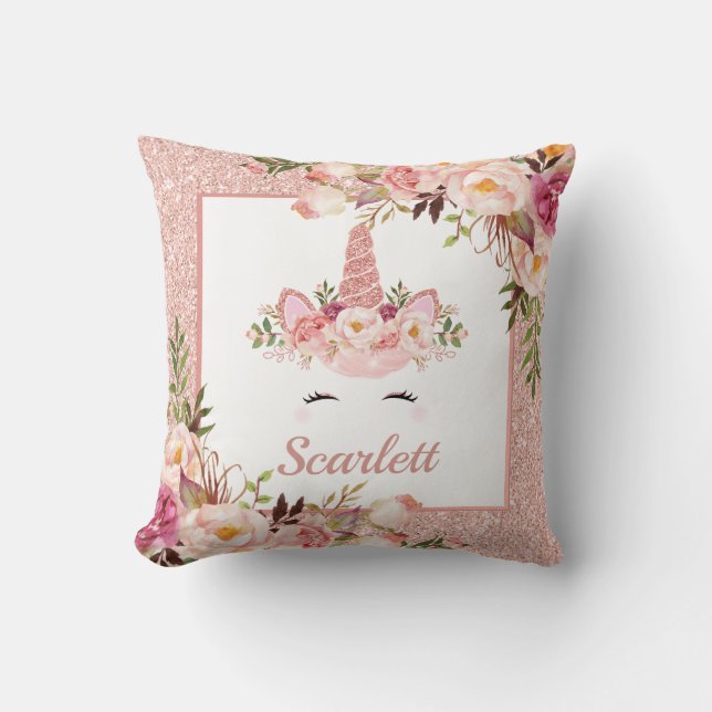 För Unicornvattenfärg för söt rosa guld- Kudde (Framsida)