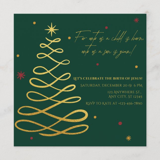For Unto Us A Child Is Born | Christmas Invitation Inbjudningar (Framsida)