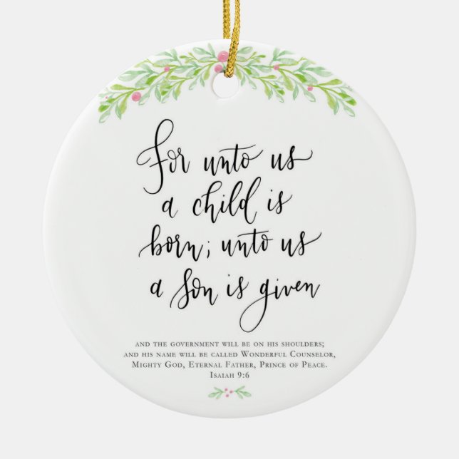 För Unto Us är ett barn vid hornen Julprydnad Julgransprydnad Keramik (Framsidan)