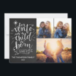 För Unto UT: Julfotoport tre Bild Julkort<br><div class="desc">Använda vår bakgrundsbild "För att Åtta oss ett barn är fött", julkort med tre bilder och önska dina vänner och familj ett god jul. BONUS: Den mönstrade bakern kan ändras till ett annat mönster och färg. Gå till avsnittet "Anpassa den här mallen" och klicka sedan på "Klicka för att anpassa...</div>
