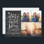 För Unto UT: Julfotoport tre Bild Julkort<br><div class="desc">Använda vår bakgrundsbild "För att Åtta oss ett barn är fött", julkort med tre bilder och önska dina vänner och familj ett god jul. BONUS: Den mönstrade bakern kan ändras till ett annat mönster och färg. Gå till avsnittet "Anpassa den här mallen" och klicka sedan på "Klicka för att anpassa...</div>