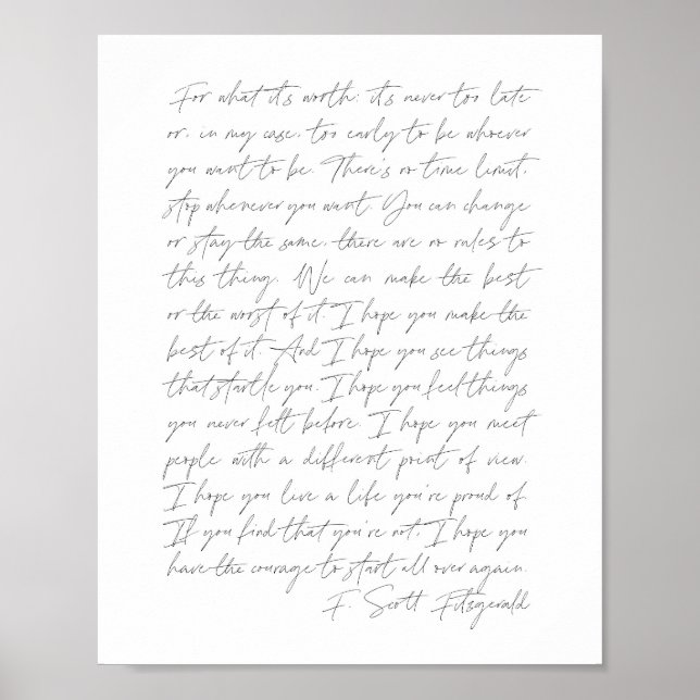 För vad det är värt.. F. Scott Fitzgerald Script Poster (Framsidan)