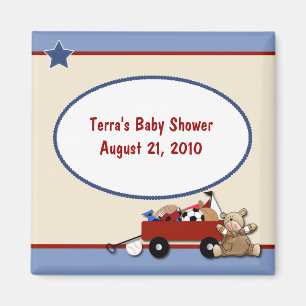 För vagnbaby shower för nalle lite röd magnet