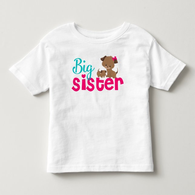 För valphund för storasyster rosa klänning tee shirt (Framsida)
