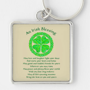 För välsignelseCeltic för Z irländsk Shamrock Fyrkantig Silverfärgad Nyckelring