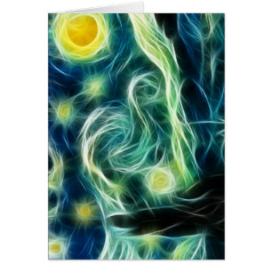 För Van Gogh för Starry natt konst Fractal Hälsningskort