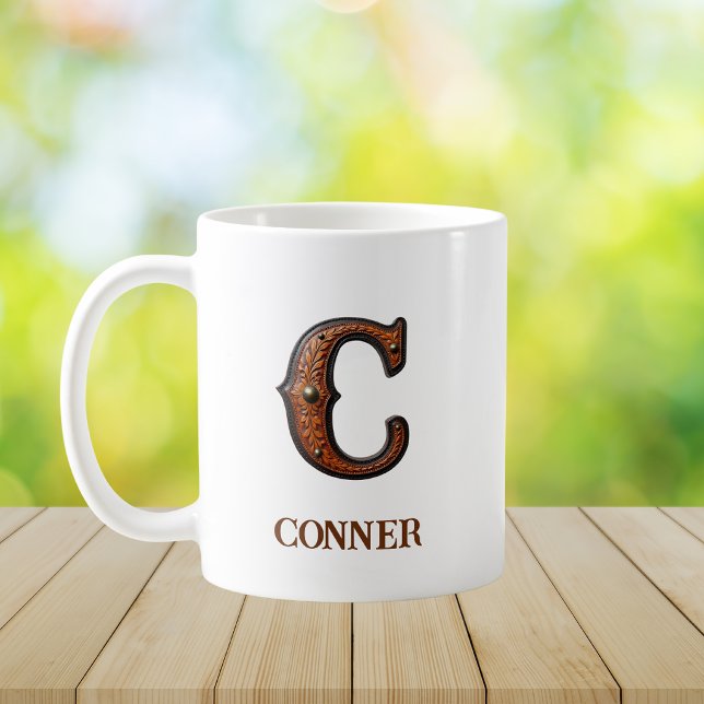 För västerländsk läderinitial Monogram C Kaffemugg (Skapare uppladdad)