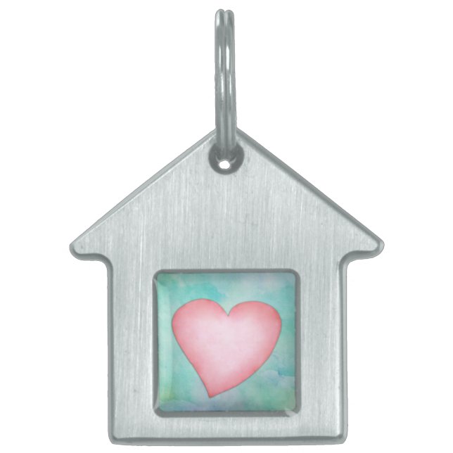 För vattenfärg för rosa hjärta gullig design namnbricka husdjur (Framsidan)