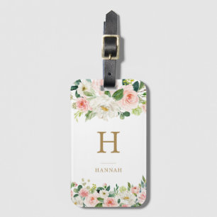 För vattenfärgblommigt för elegant rodna Monogram Bagagebricka