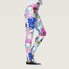 För vattenfärgblommor för midnatta blått leggings