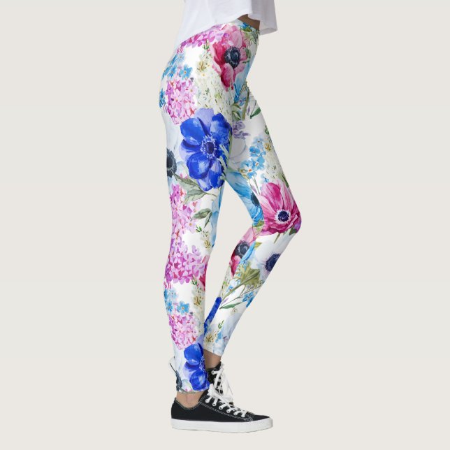 För vattenfärgblommor för midnatta blått leggings (Höger)