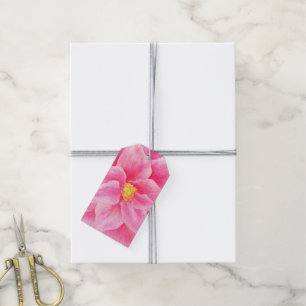 För vattenfärggåva för rosa camellia blom- mä presentetikett