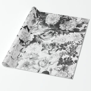 För vattenfärgland för svart vit modern blommig presentpapper