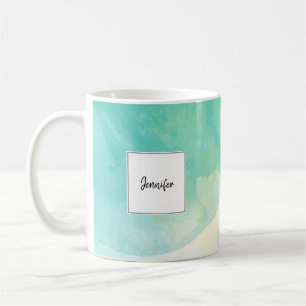 För vattenfärgmonogram för modern turkos guld- kaffemugg