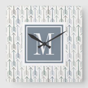För vattenfärgWanderlust för Monogram mönste Fyrkantig Klocka
