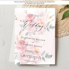 För Vellum Overlay Spring Blush Blommig Bröllop Inbjudningar
