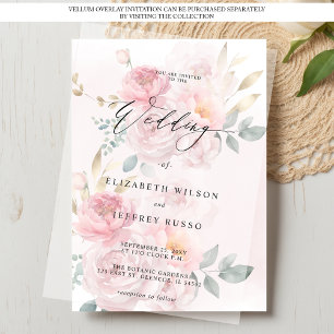 För Vellum Overlay Spring Blush Blommig Bröllop Inbjudningar