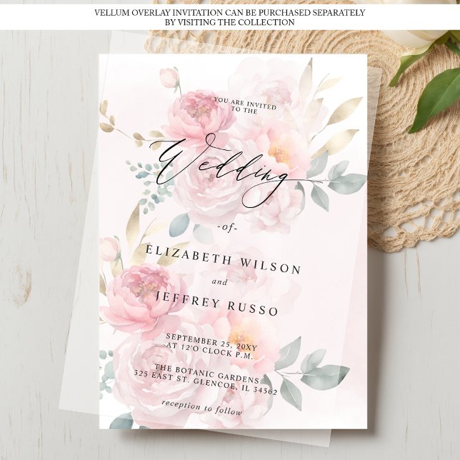 For Vellum Overlay Spring Blush Floral Wedding Inbjudningar (For Vellum Overlay Spring Blush Floral Wedding Invitation)