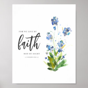 För vi lever vid himmelsblå Blommigt, bibelverse Poster