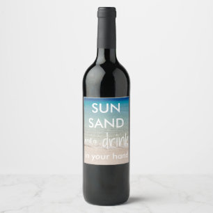 För vinflaska för strand Themed etiketter med