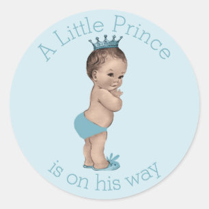 För vintage blått för Prince baby shower lite Runt Klistermärke