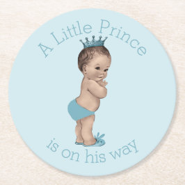 För vintage blått för Prince baby shower lite Underlägg Papper Rund