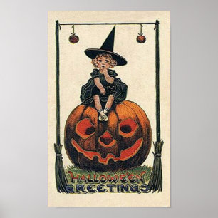 För vintage häxaHalloween lite affisch