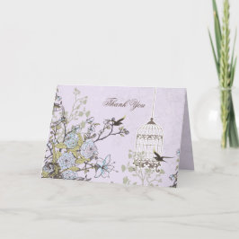 För vintagefågelbur för lavendel lila gifta sig tack kort