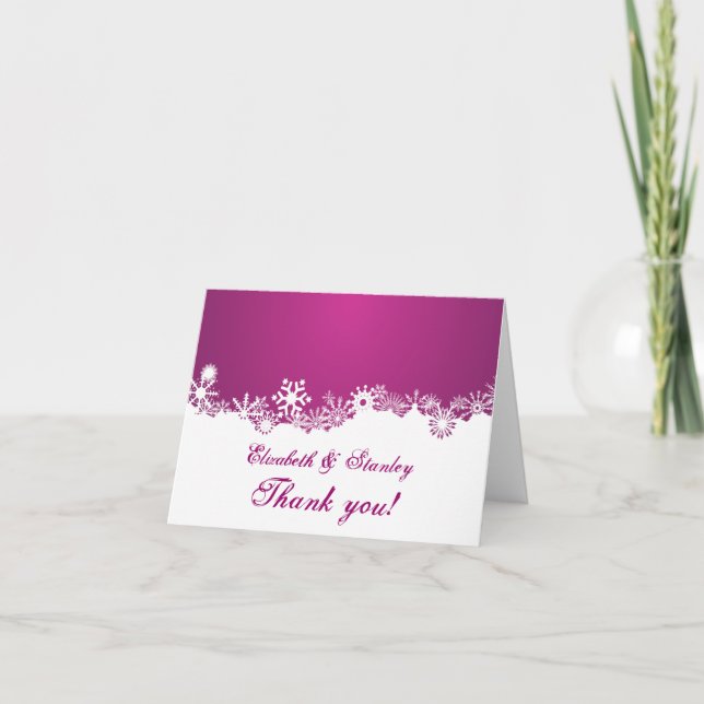 För vinterbröllop för Snowflake fuchsia tack Kort (Framsida)