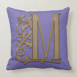 För vintergrönablått för Monogram M födelsedag för Kudde