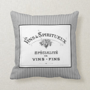 För vinvintage för fransk fint streck för gråt kudde