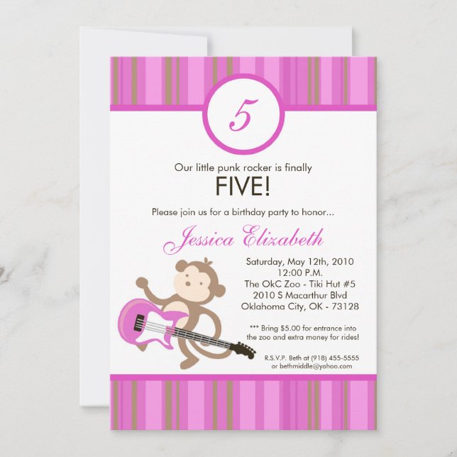 för vippaapa för flicka 5x7 födelsedagsfest inbjudningar (Framsida)