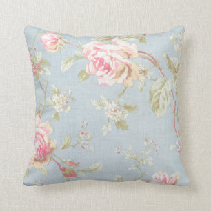 För vit rosvictorian för vintage baby blue kudde