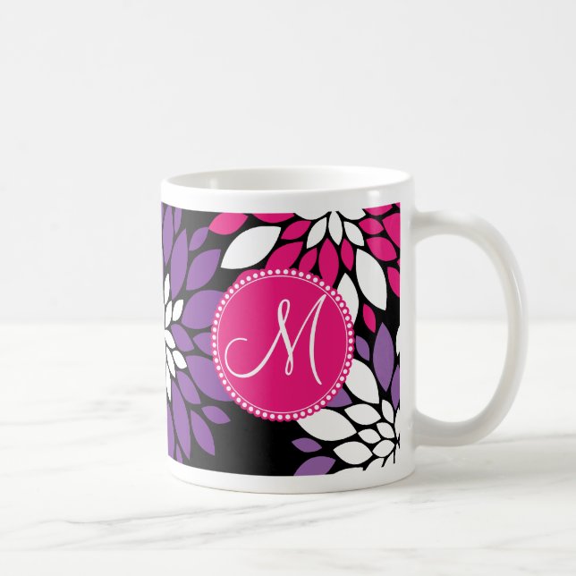 För vitblomma för beställnings- Monogram Kaffemugg (Höger)