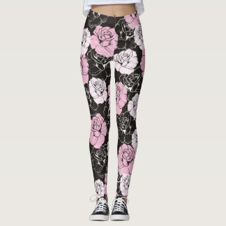 För vitblomma för rosor svart damasker leggings