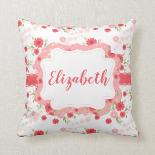 För vitblomma för shabby chic blom- rosa personl kudde