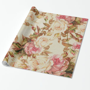 För vitbrunt för chic vintage rosa blommönster för presentpapper