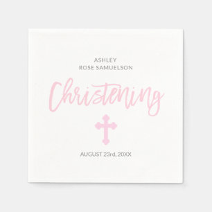 För vitFLICKA för personlig rosa CHRISTENING fö Pappersservett