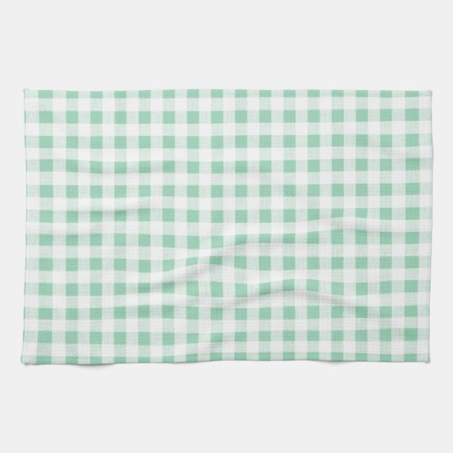 För vitGingham för Mint grönt mönster Kökshandduk (Horisontell)