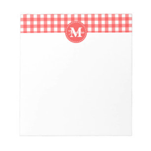 För vitGingham för Monogram rött mönster för Anteckningsblock