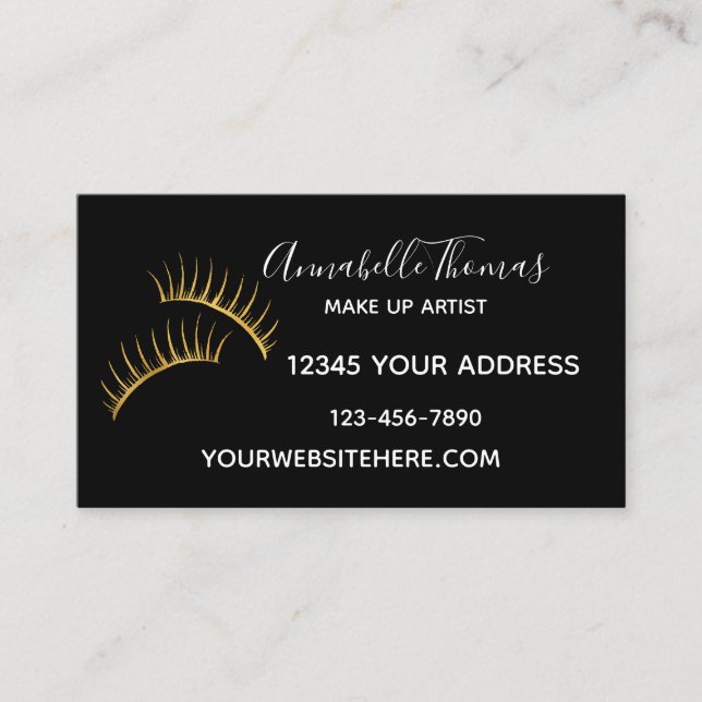 För vitguld för chic svart ögonfranser visitkort (Framsida)