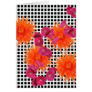 För vitkontroll för orange rosa blommor svart ko hälsningskort