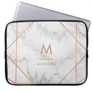 För vitmarmor för Faux rosa guld- geometrisk Laptop Fodral