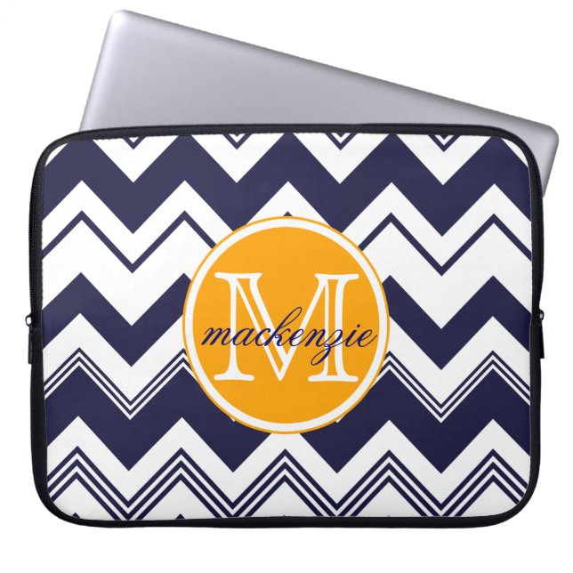 För vitsparre för Monogram känt marinblått mönster Laptop Fodral (Framsidan)