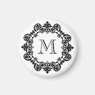 För vitvintage för anpassningsbar initial svart magnet