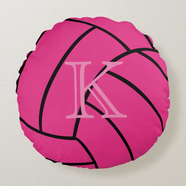 För volleybollrunda för Monogram rosa dekorativ Rund Kudde (Framsidan)
