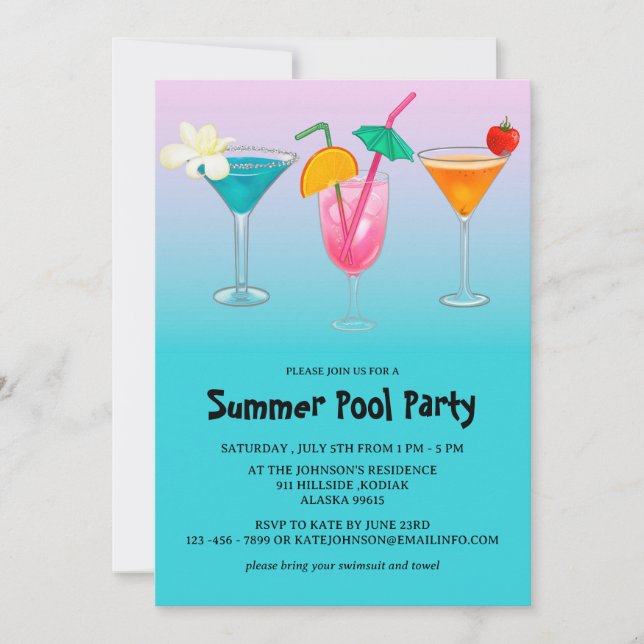  För vuxen sommarblå poolparty  Inbjudningar (Framsida)